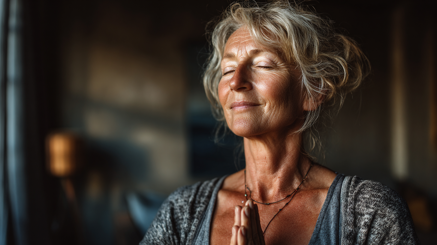 Група зрели хора практикуват йога в природа